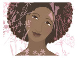 Woman with Pink Flowers and Leaves