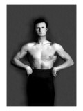 Bodybuilder in Pants with Bared Torso