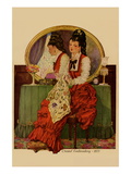 Young Girl Embroiders a Patterned Fabric