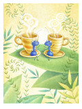 Ants Gossip with Cups of Cappuccino on a Leaf
