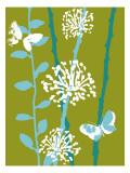 Green and Blue Color Print with Flowers and Butterfly