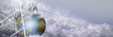 Construction Workers Attaching a Crane to Earth with Clouds