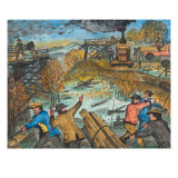 Male Members of the Unemployed Citizens League Getting Lumberfor Wood from a Condemned Bridge