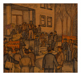 A Mass Meeting of Men  Some Holding Pickets  on Steps of the Courthouse in Klamath Falls