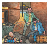 `Dehorns' Beside a Garbage Can Filled with Empty Bottles and Cans