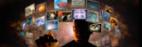 Man Pointing to Screen Squares from Inside a Circle