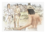 Lewis and Another Corpsman are Trading with an Indian Wearing a Skirt and a Conical Basketry Hat