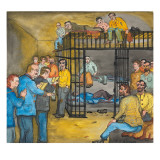 Male Inmates in the "Time Tank" Listening to Two Male Preachers Reading Sunday Scriptures
