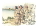 Clark with Two Indians and Two Corpsmen in Front of a Mat Lodge
