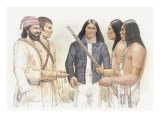 Meriwether Lewis and a Corpsmen Talking with Three Indians