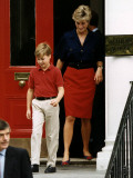 Princess Diana with Prince William leaving Wetherby School