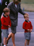 Princess Diana Princess of Wales arriving at Dyce Airport Aberdeen with Prince William and Prince H