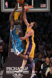 New Orleans Hornets v Los Angeles Lakers  Los Angeles  CA - January 7: Emeke Okafor and Pau Gasol