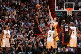 Los Angeles Lakers v Miami Heat  Miami  FL - March 10: LeBron James  Pau Gasol  Matt Barnes  Joel A