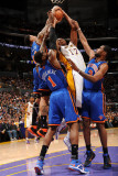 New York Knicks v Los Angeles Lakers  Los Angeles  CA - January 9: Andrew Bynum  Wilson Chandler  A