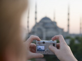 Tourist Taking Photo of Blue Mosque  Sultanahmet