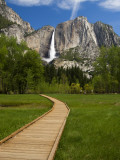 Yosemite Falls with Wooden Walkway in Foreground