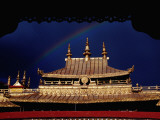 Roof of Jokhang Temple Framed by Lacework  Tibetan Old Quarter