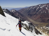 Overhead of Climber on Glaciar Karpinski  South Face of Cerro Mercedario  Rio Colorado Headwaters