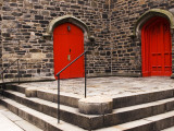 Bright Red Doors of Historic Chapel in Chelsea
