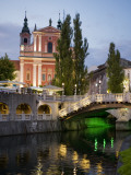 Ljubljanica River and Franciscan Church of the Annunciation at Dusk
