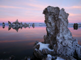 Snow-Covered Tufa Towers on Mono Lake  under Pink and Blue Dawn Sky