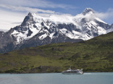 Cuernos Massif with Lake Shuttle Boat on Lago Pehoe