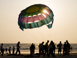 Paragliders on Beach at Sunset