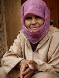 Portrait of Elderly Woman with Facial Tattoo on Her Forehead