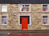 Red Door and Red Flowers in Window
