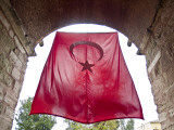 Turkish Flag Hanging Above Main Entrance to Hagia Sophia Church (Church of Divine Wisdom)