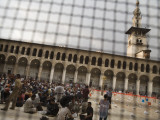 Crowd Waiting for Free Ramadan Iftar Food in Courtyard of Umayyad Mosque