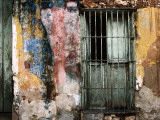 Detail of Colourful Weathered Doorway  Window and Wall
