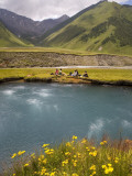 Hiking Group Resting Beside Mineral Spring in Truso Valley