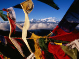 Buddhist Prayer Flags Framing Kangchenjunga Peak (8586M)  Singali Ridge