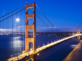 Golden Gate Bridge at Dusk with Moon in Background from Vista Point