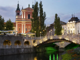 Ljubljanica River and Franciscan Church of the Annunciation at Dusk