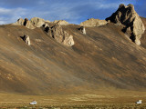 Cars on Road from Leh to Manali Near Pang Village