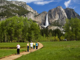 People Looking at Yosemite Falls from Wooden Walkway