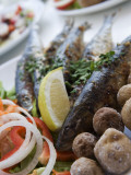 Grilled Sardines with Potatoes and Salad at Restaurant