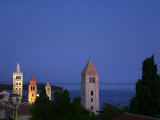 Historic Centre of Rab Town Floodlit at Twilight