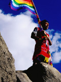 Flag Bearer at Ancient Incan Inti Raymi Festival at Sacsayhuaman  Above Cuzco
