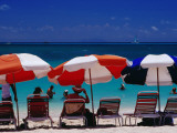 People in Sea and under Beach Umbrellas at Philipsburg Beach on Great Bay