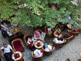 People at Cafe in Morica Han (Hostel) Historic Building in Bascarsija  the Old Turkish Quarter