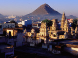 Hindu Temple in Town with Savitri Temple Hill in Background