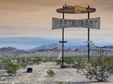 Old Restaurant Sign at Route 66 Near Chambless with Marble Mountains in Distance