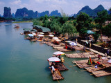 Tourists Raft Landing Site on Yukong River Near Yangshuo