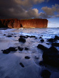 Last Rays of Sunset Turning Coastal Cliffs Red