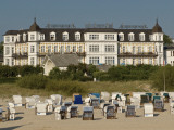 Hotel Ahlbecker Hof and Wicker Beach Chairs on Beach from Seebrucke Pier
