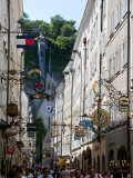 Shop Signs and Buildings on Getreidegasse Lane